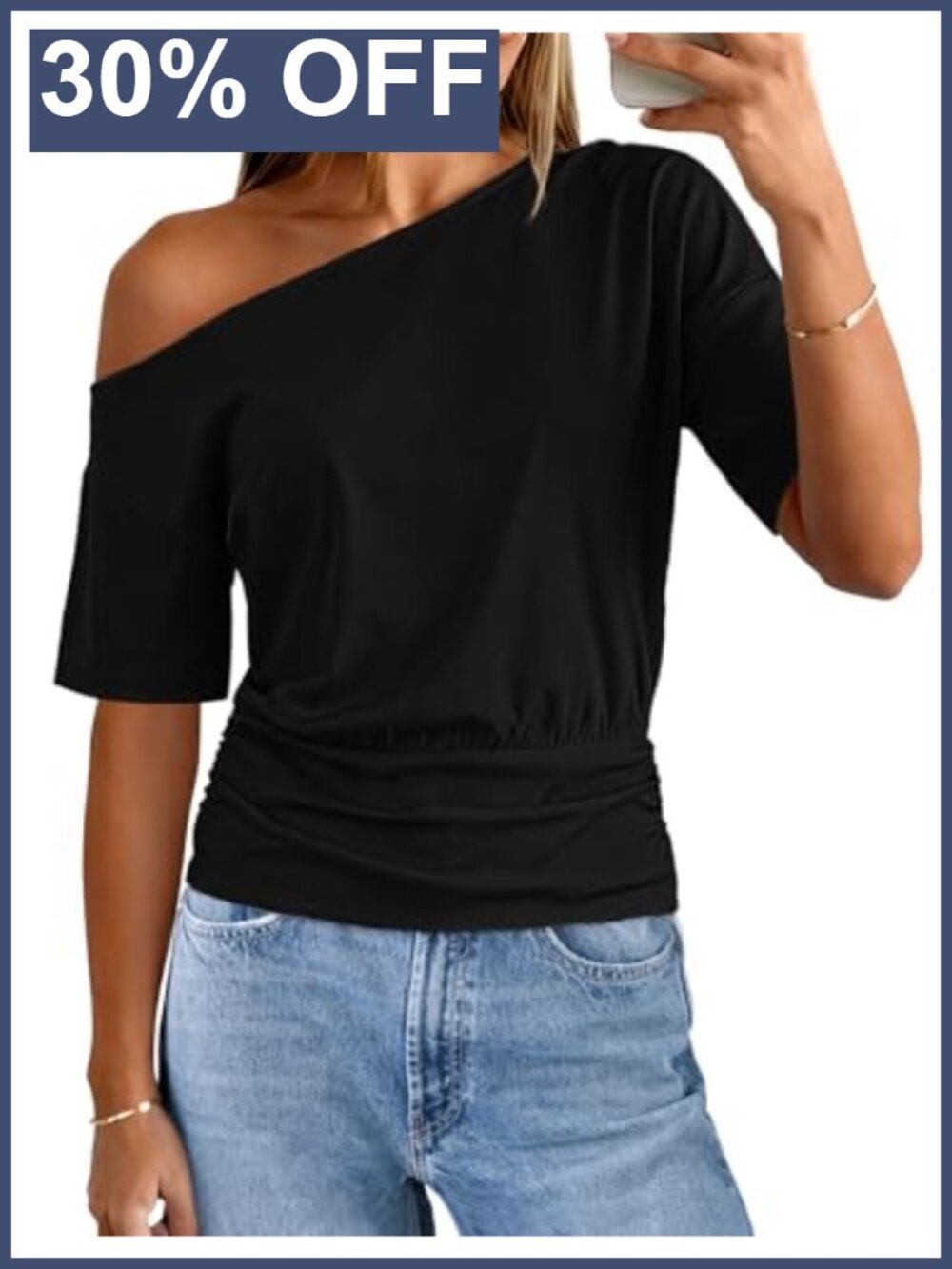 Off Shoulder One Sleeve Short Sleeve Blouse